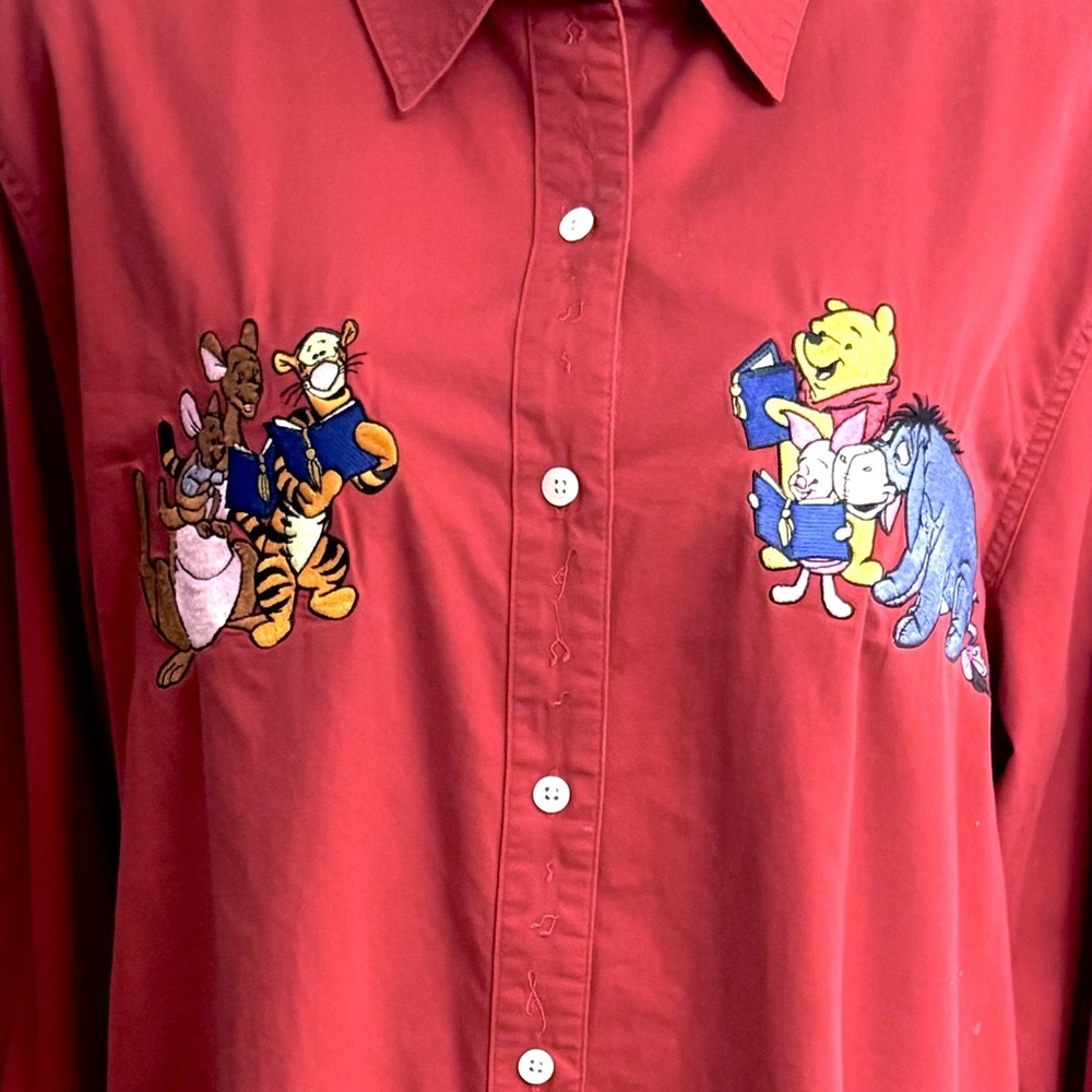 Disney Red Casual Button-Down Shirt with Character Embroidery